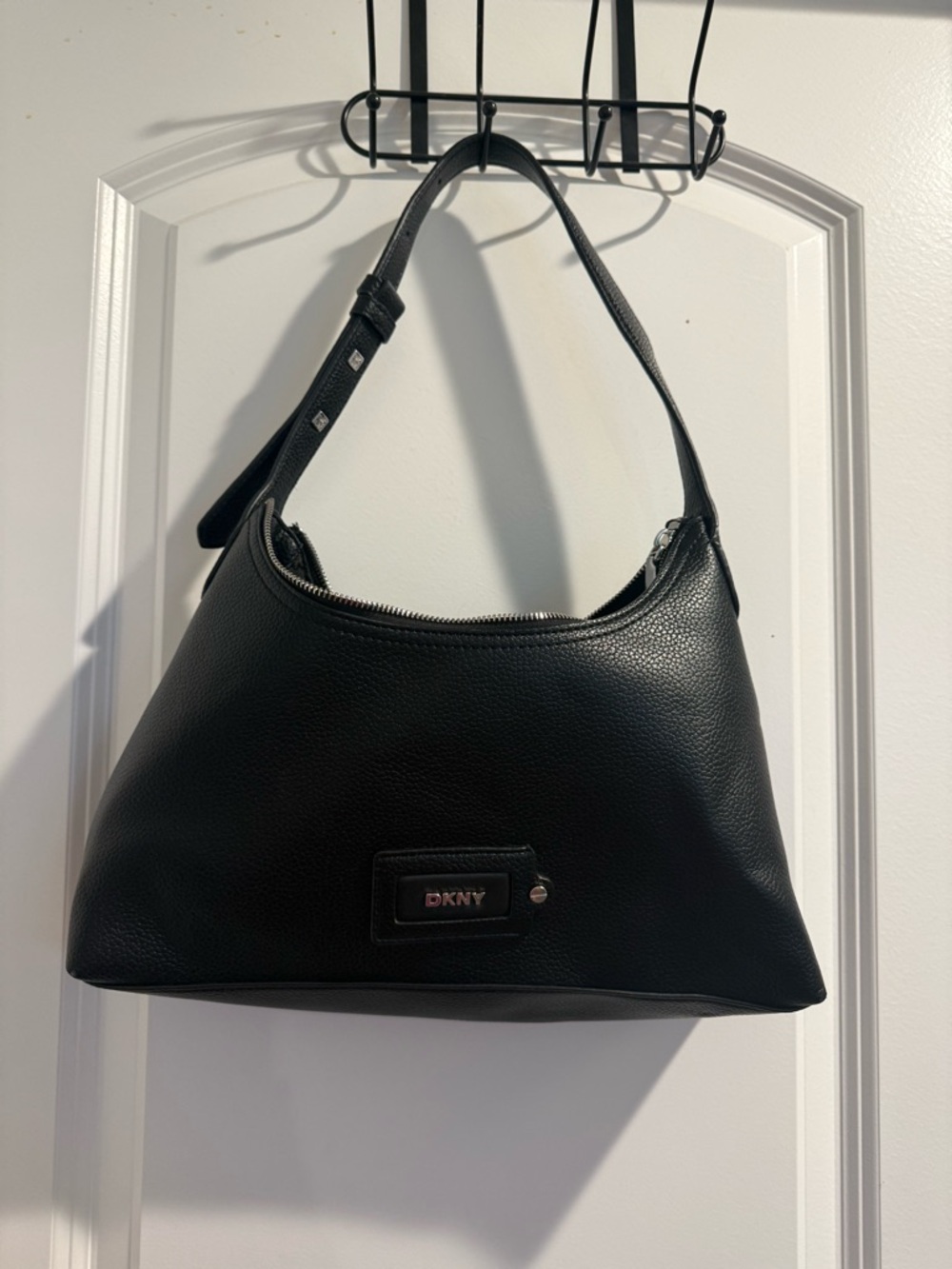 DKNY Black Pebbled Leather Shoulder Hobo